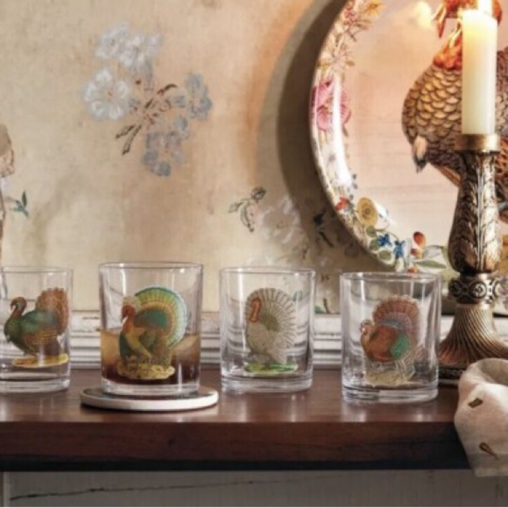 John Derian for Target - 4pc Assorted Fall Turkey Cocktail Glasses -‎ NIB